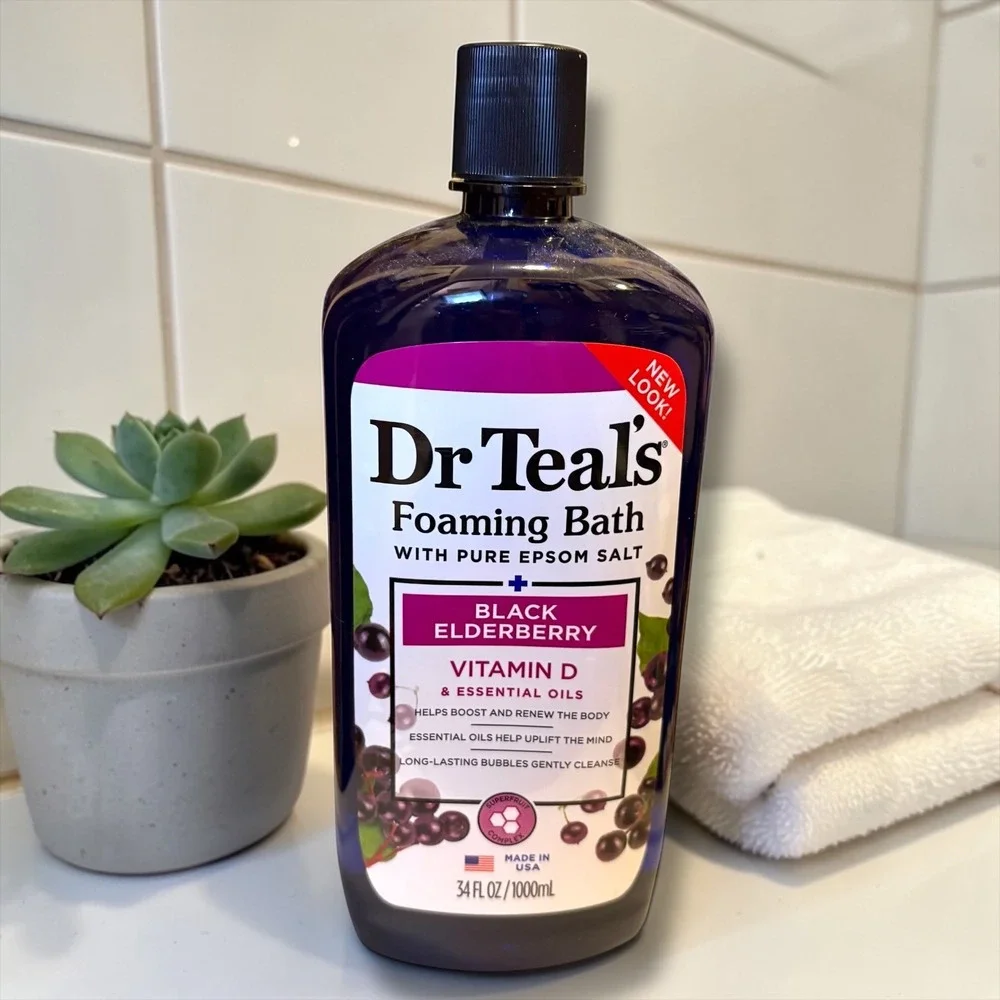 Dr Teals Foaming Bath Black Elderberry Vitamin D Pure Epsom Salt‎ 34oz 1000ml